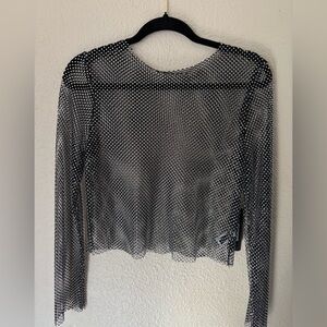Haute Monde Black Mesh Long Sleeve Blouse